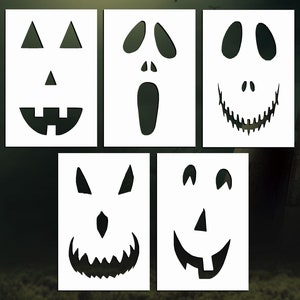 Set of 5 Spooky Faces Reusable Stencils (Many Sizes)