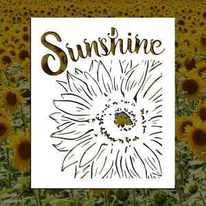 May include: A black and white line drawing of a sunflower with the word "Sunshine" written in a stylized font above it.