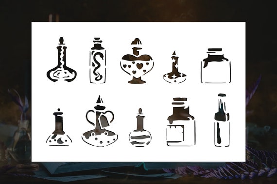 Alchemy Elixir Jars Reusable Stencil (Many Sizes)