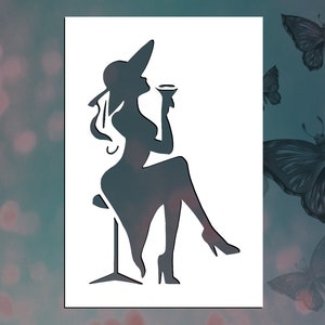 Fashionable Lady with Martini Reusable Stencil (Many Sizes)