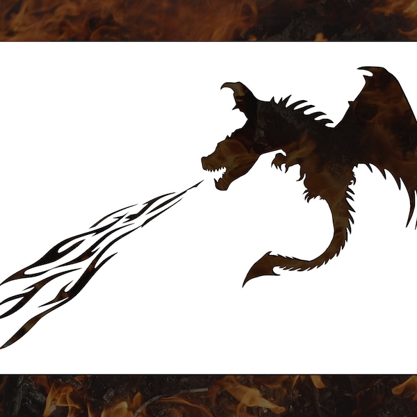 Fire Breathing Dragon Reusable Stencil (Many Sizes)