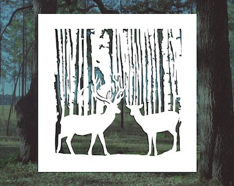 Deer in a Forest Reusable Stencil (Many Sizes)