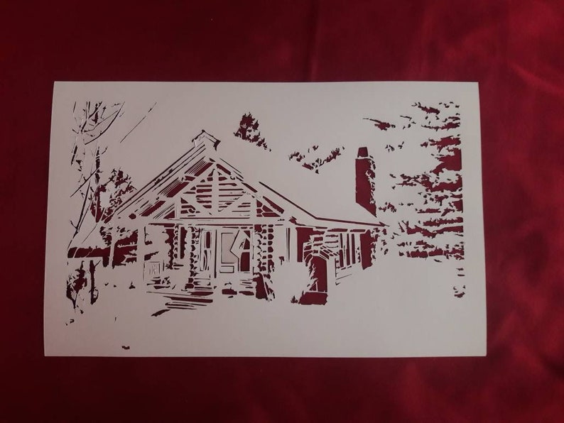 Log Cabin In The Woods Reusable Stencil Many Sizes | Etsy