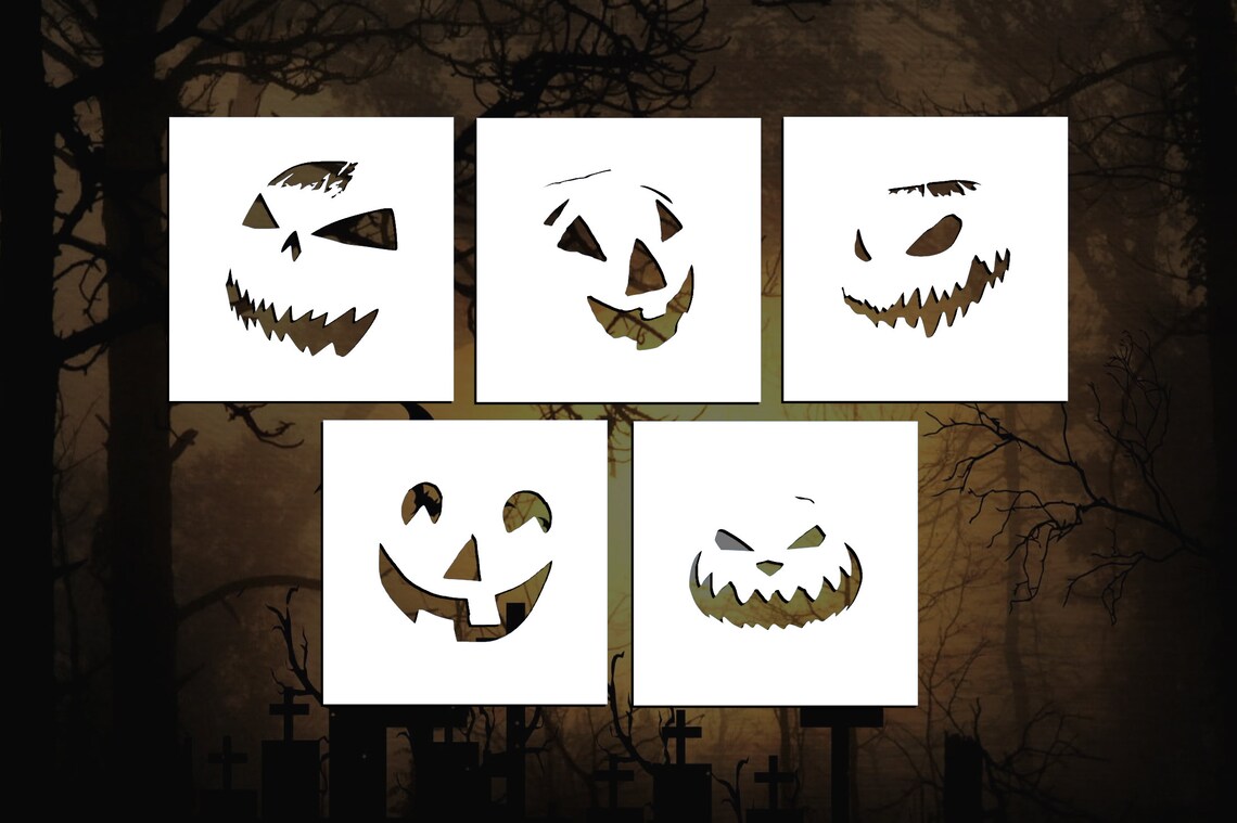 Set of 5 Jack-o-lantern Reusable Stencils many Sizes - Etsy