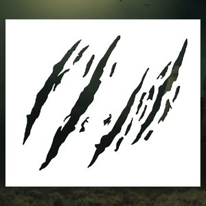 May include: Black and white silhouette of claw marks on a white background.