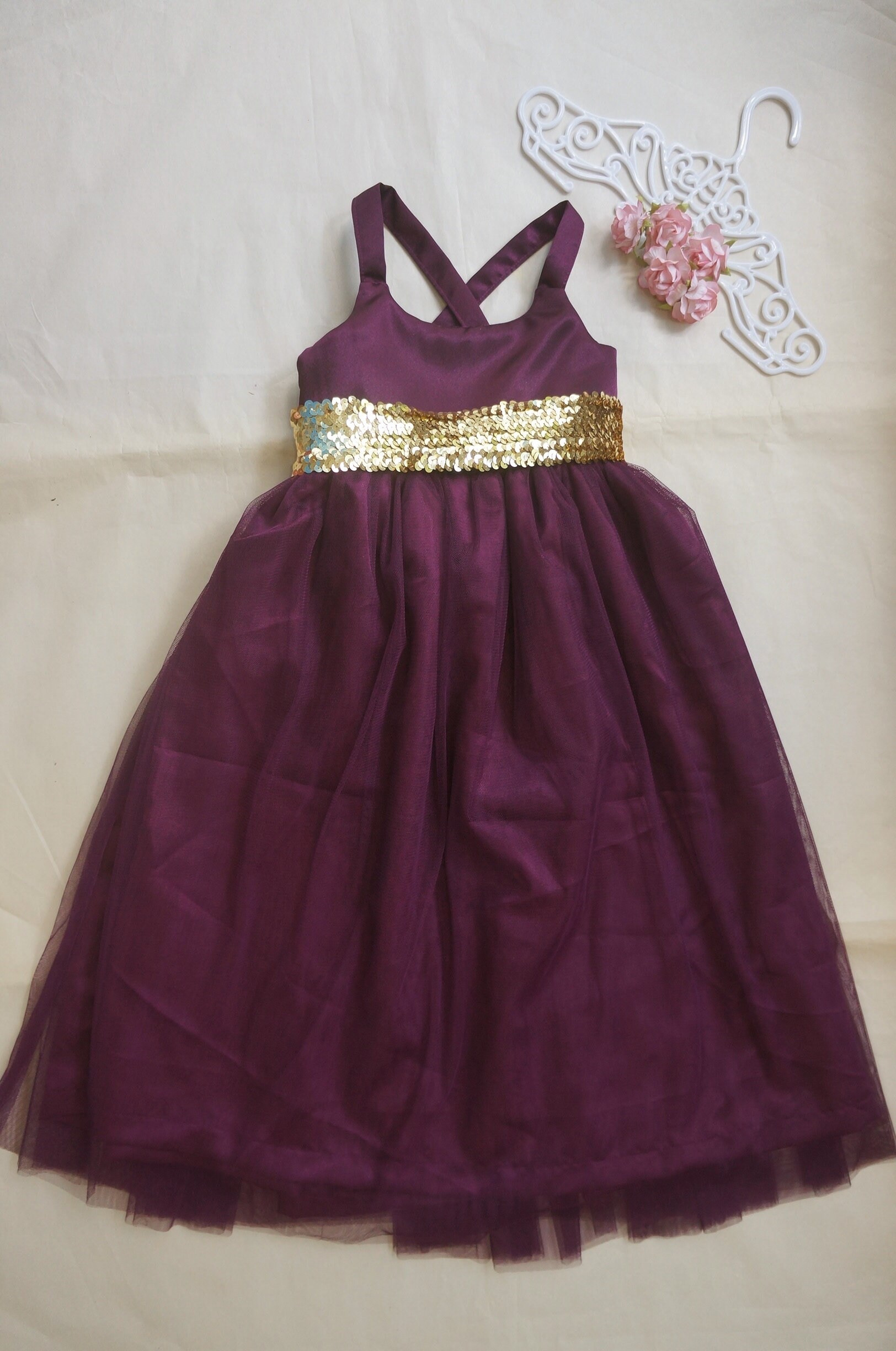 Satin Eggplant Flower Girl Dress Tulle Girl Dress Floor Length Etsy