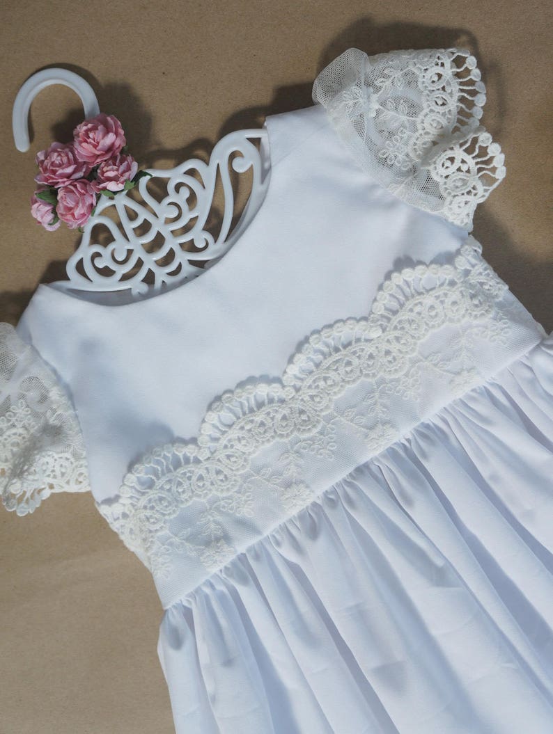White Baptism Dress Cotton Christening Dress White Church Etsy