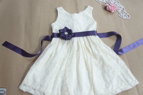ivory and plum flower girl dress