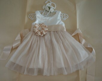 Ivory champagne Tulle flower girl dress Toddler girl dress Baby girl dress Birthday dress Satin flower girl dress