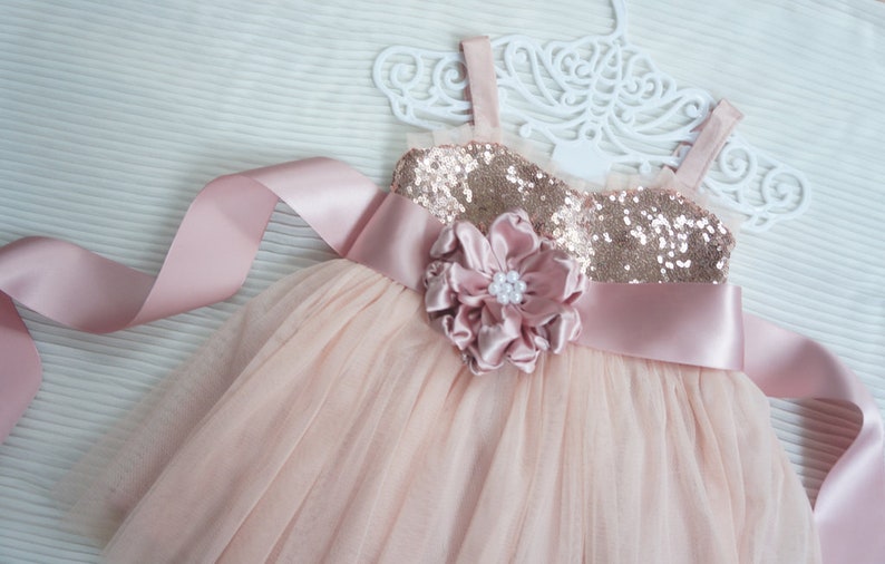 Rose Gold Flower Girl Dress Sequin Flower Girl Dress Flower Etsy