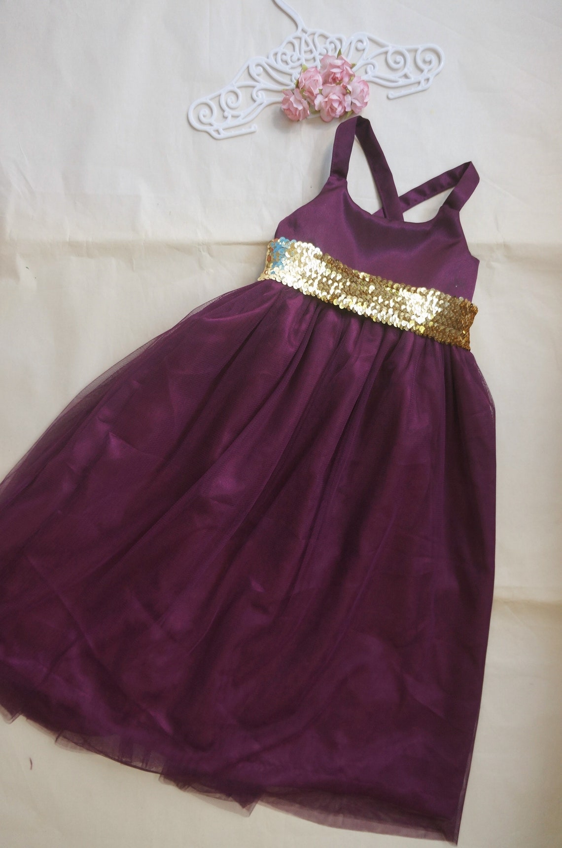 Satin Eggplant Flower Girl Dress Tulle Girl Dress Floor Length Etsy