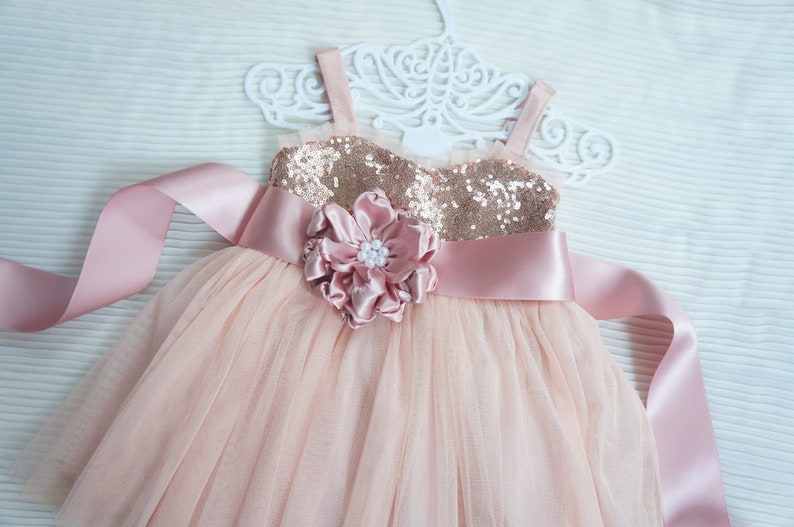 Rose Gold Flower Girl Dress Sequin Flower Girl Dress Flower Etsy