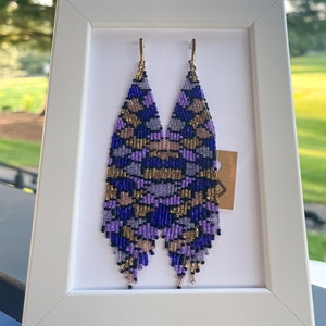 Purple Seed Beaded Fringe Earrings: Boho Abstract Jewelry