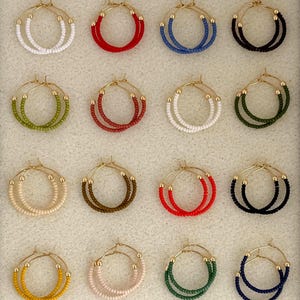 Small Seed Bead Hoop Earrings, Minimalist Everyday Beaded Hoops, Modern Colorful Dangle Earrings