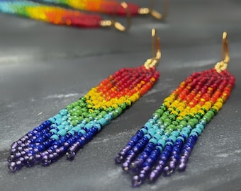 Rainbow Fringe Earrings: Handwoven Japanese Seed Bead Earrings
