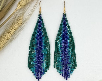 PEACOCK HARMONY Seed Bead Earrings, Statement Boho Chic Earrings, Uniquely Yours