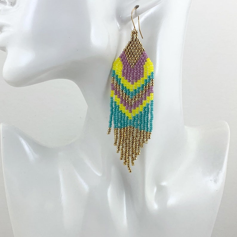 Bright Fringe Beaded Earrings Beaded Work Colorful Seed Bead - Etsy