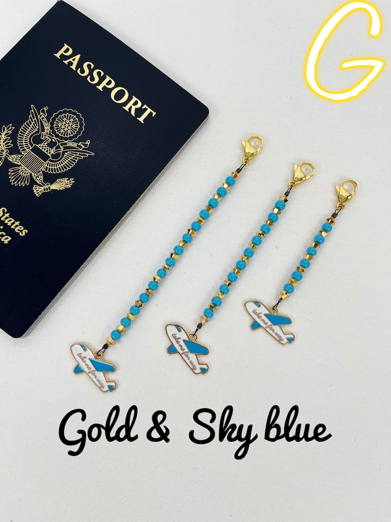 Airplane Zipper Pull, Flight Attendant Dress Zipper Pull, Plane Charm Zipper Pull G-gold&sky blue