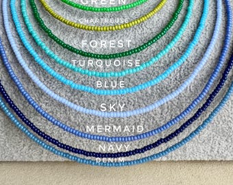 Beach Summer Beaded Choker, Minimalist Seed Bead Jewelry, Blue Turquoise Necklace