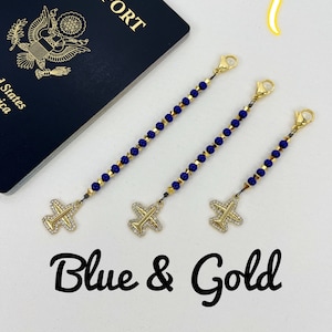 Airplane Zipper Pull, Flight Attendant Dress Zipper Pull, Plane Charm Zipper Pull F-blue&gold