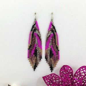 Abstract fuchsia beaded earrings, statement boho earrings, unique earrings, Christmas gift for her