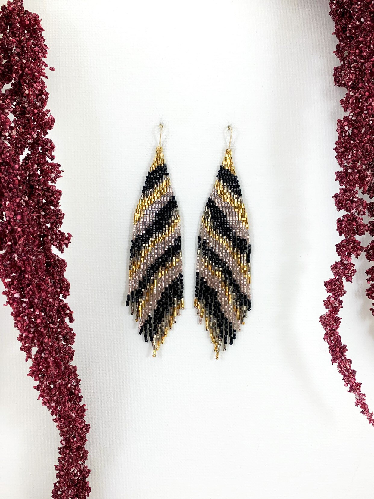 Abstract Bohemian Beaded Fringe Earrings