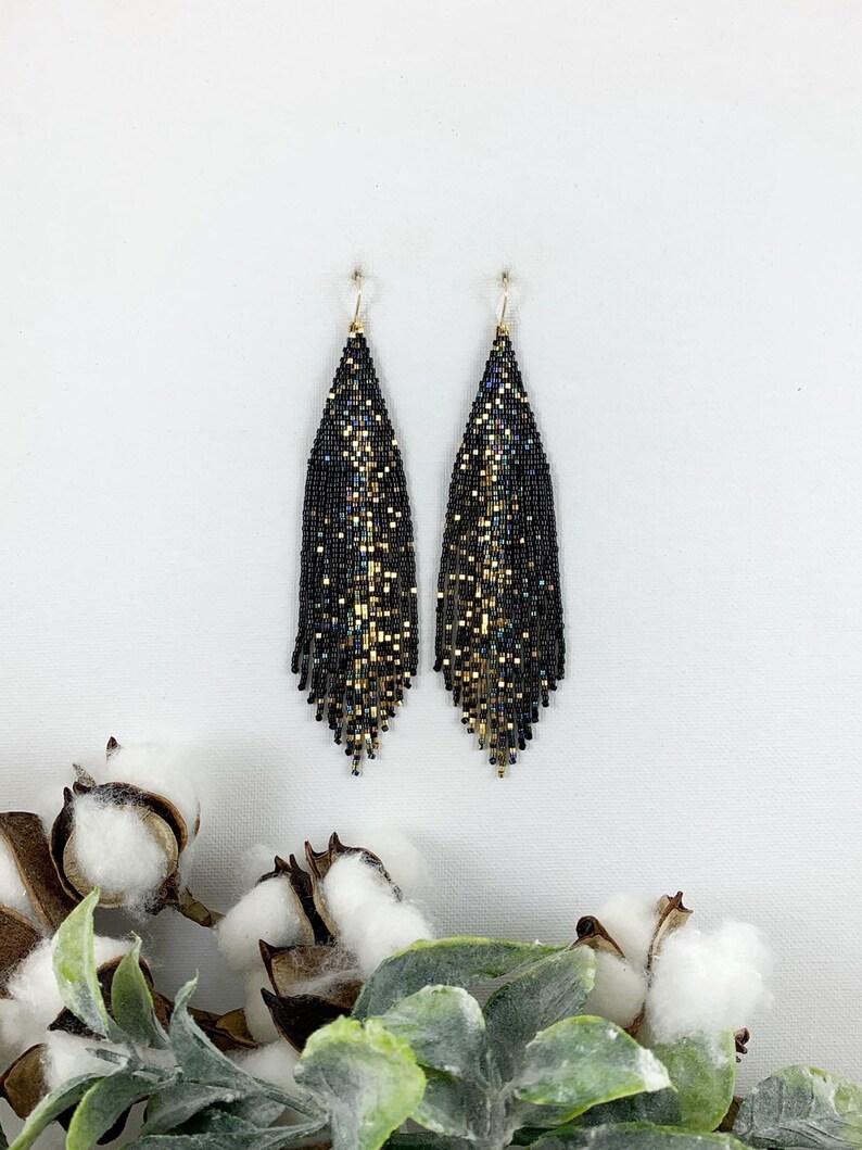 Black and Gold Galaxy Beaded Earrings Statement Boho Etsy Canada