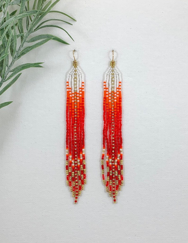 Sunrise Beaded Earrings Seed Bead Fringe Earrings Long Etsy