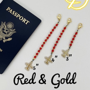Airplane Zipper Pull, Flight Attendant Dress Zipper Pull, Plane Charm Zipper Pull D-red&gold