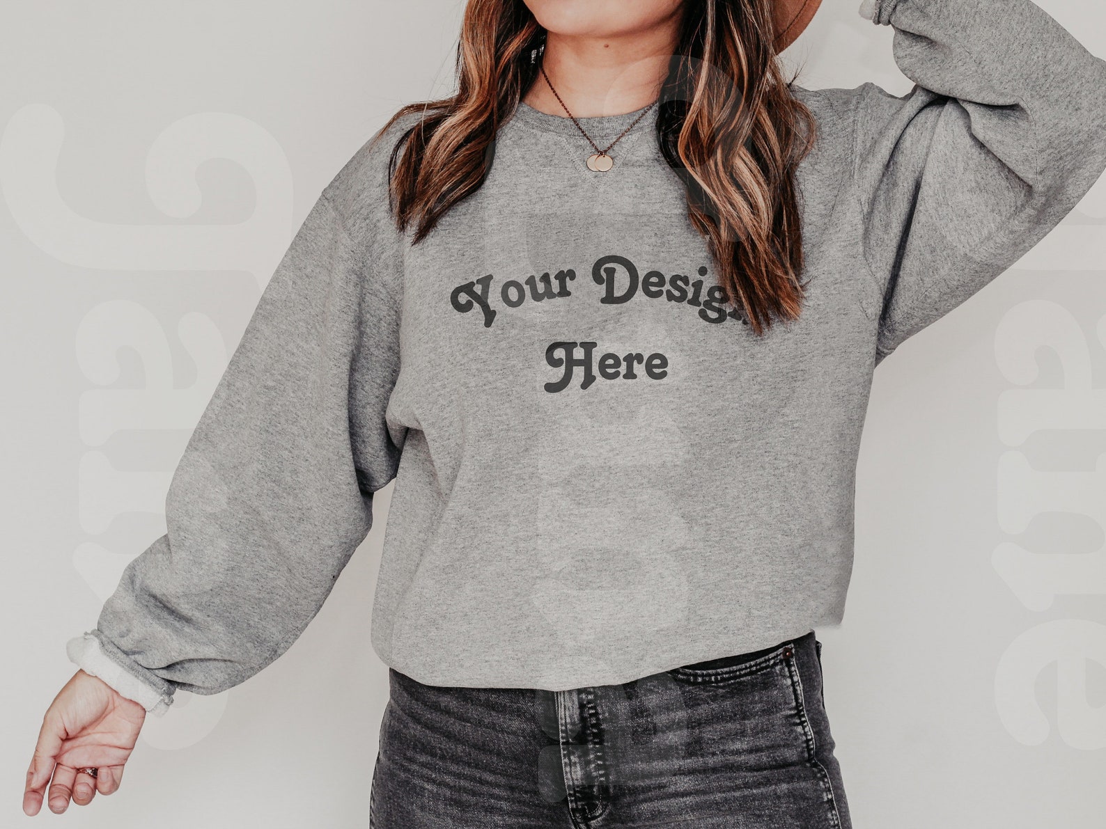 Heather Grey Sport Grey Sweatshirt Mockup Model Mockup Etsy