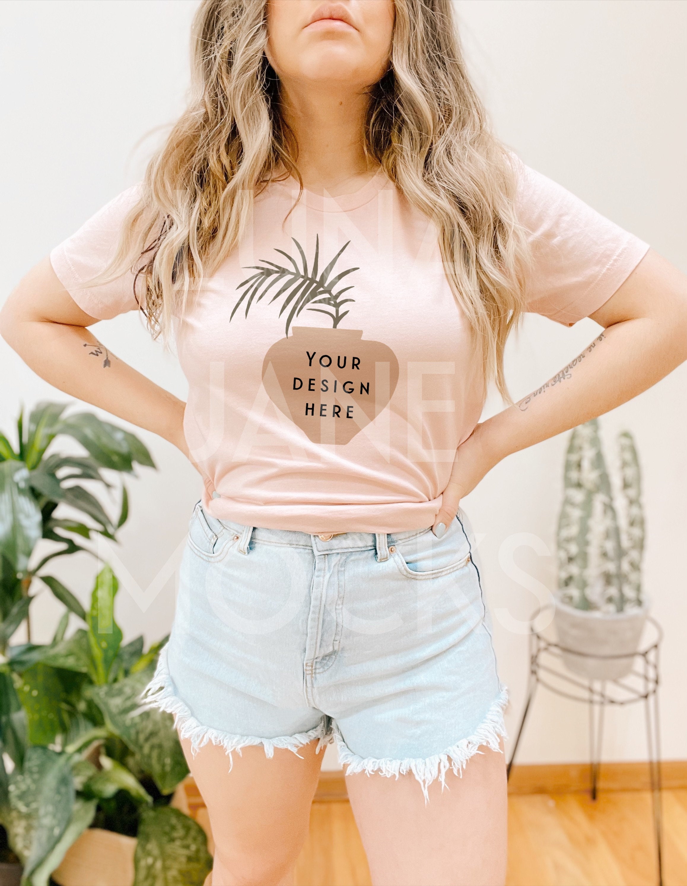 Download Bella Canvas 3001 Heather Peach Shirt Mockup Model Mockup ...