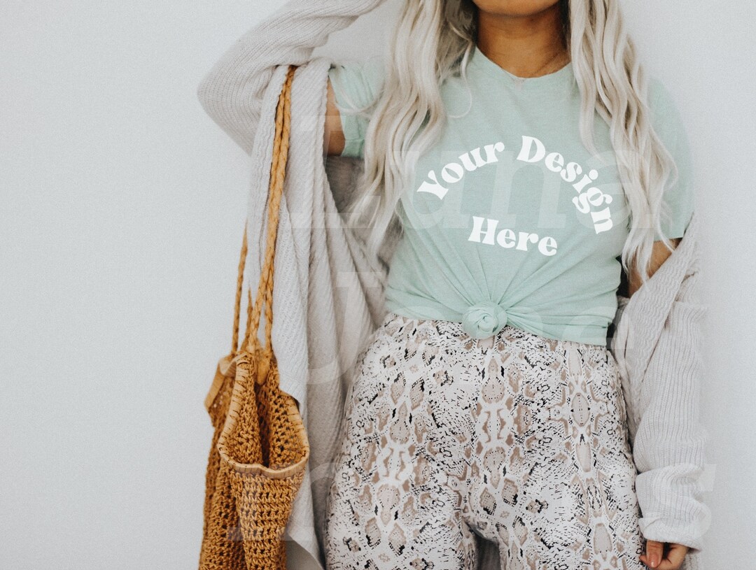 Bella Canvas 3001 Mockup Heather Prism Mint Model Mockup - Etsy