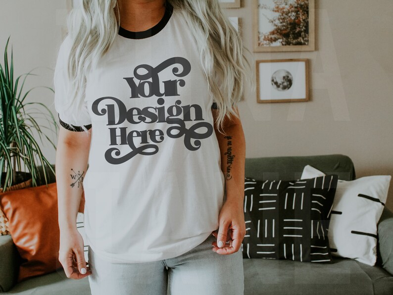 Download Ringer Tee Mockup Bella Canvas 3055 Gildan 8600 Model | Etsy
