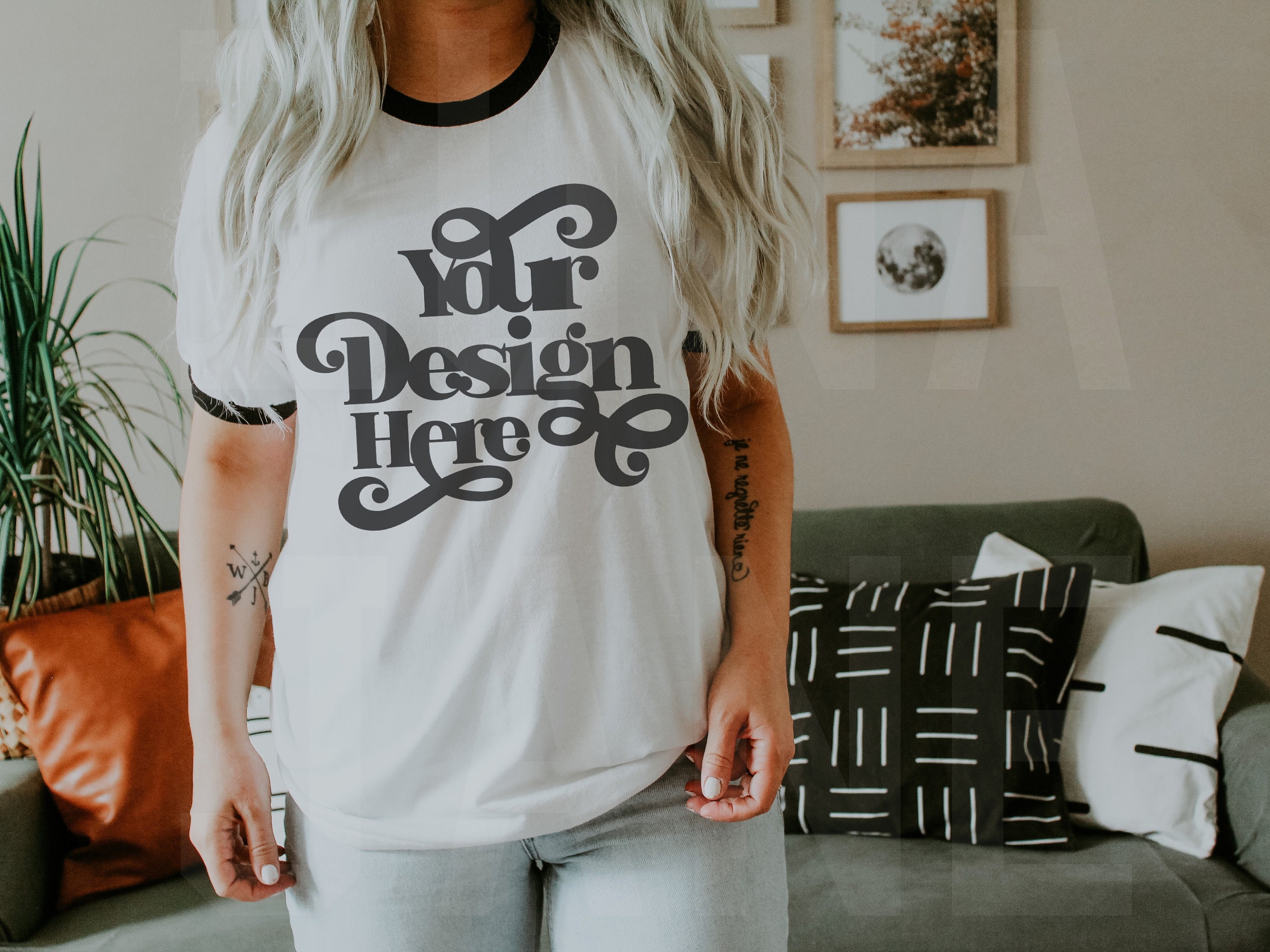 Download Ringer Tee Mockup Bella Canvas 3055 Gildan 8600 Model Etsy