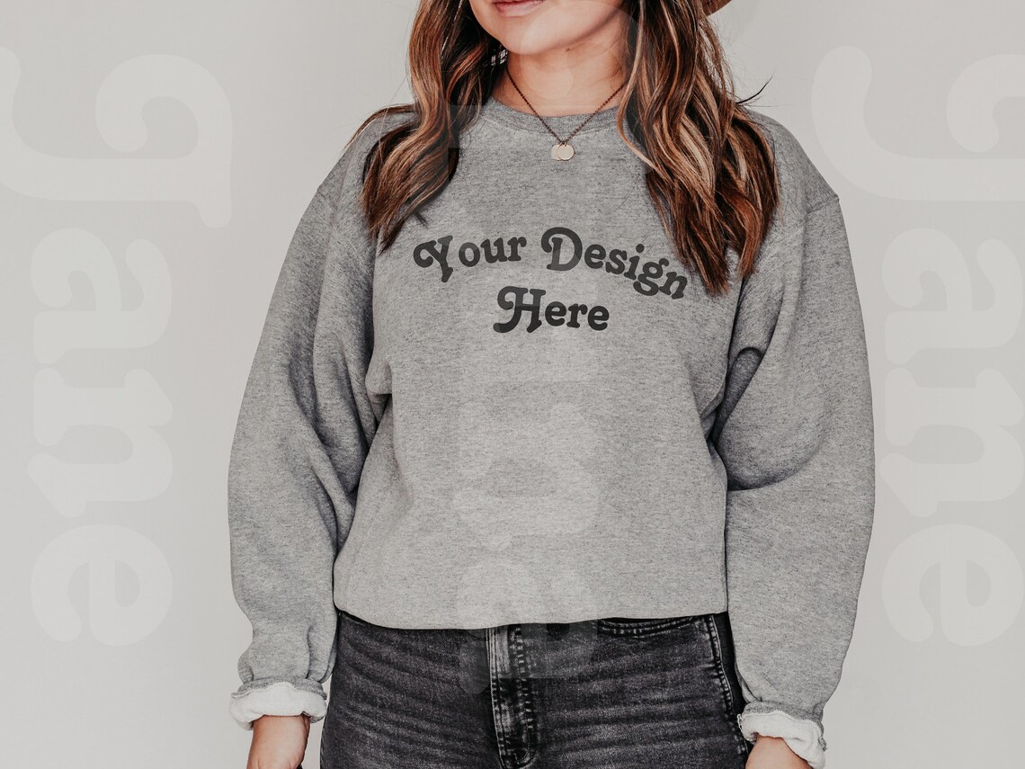 Heather Grey Sport Grey Sweatshirt Mockup Model Mockup Etsy