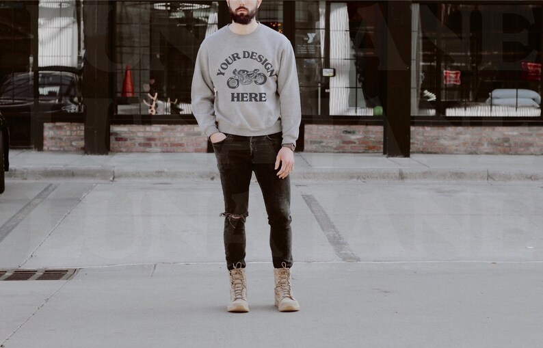 Download Gildan 18000 Sport grey Sweatshirt Mockup Model Mockup | Etsy