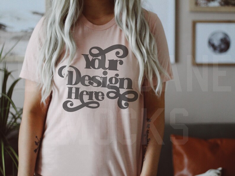 Bella Canvas 3001 Heather Peach Shirt Mockup Model Mockup Heather Peach T-Shirt Mockup