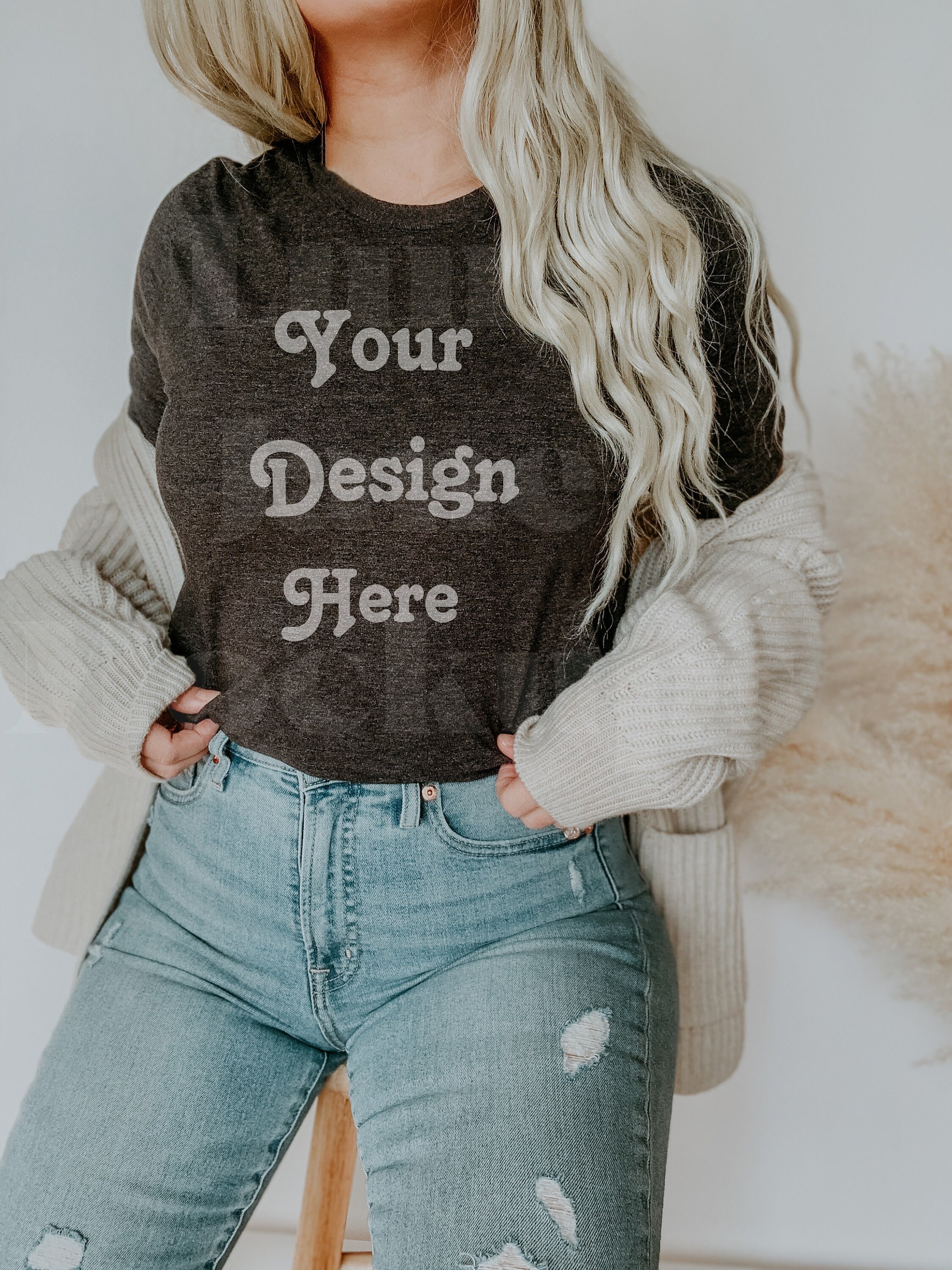 Download Bella Canvas 3001 dark heather grey Shirt Mockup Model | Etsy