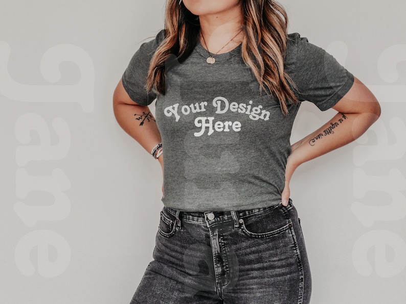 Download Bella Canvas 3001 Heather Forest Shirt Mockup Model Mockup ...