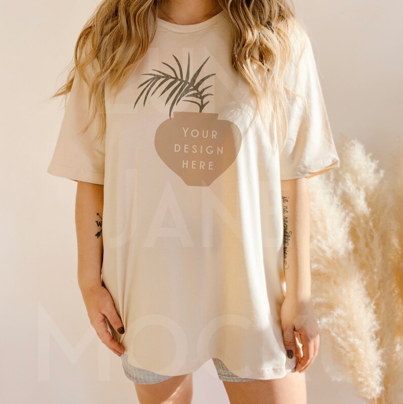 Bella Canvas 3001 soft cream Shirt Mockup Model Mockup Cream Shirt Mockup