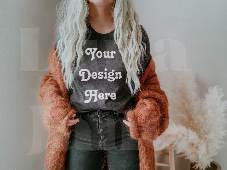 Download Bella Canvas 3001 dark heather grey Shirt Mockup Model | Etsy