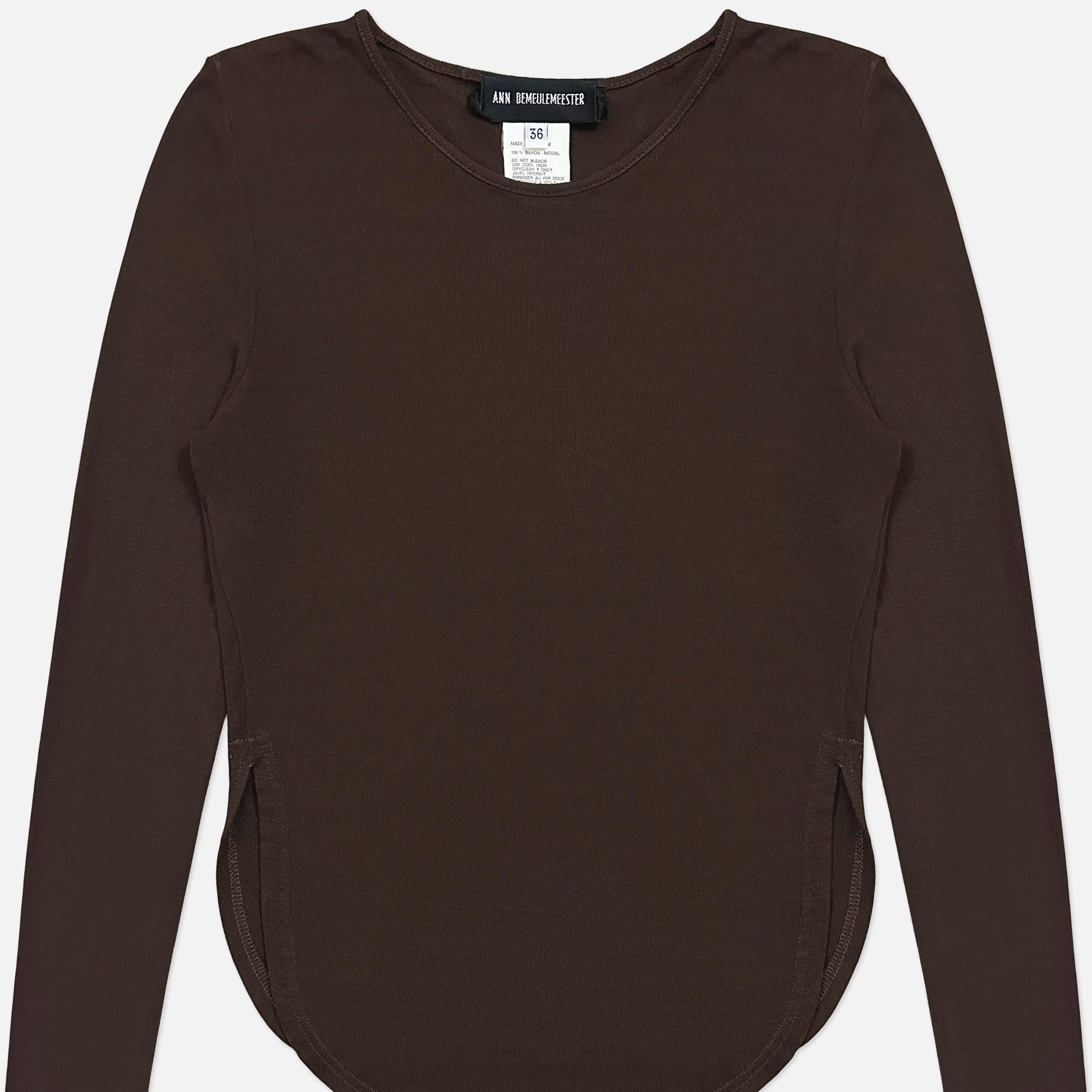 90's ANN DEMEULEMEESTER モールスキン Vintage 90s Ann Demeulemeester Brown Long Sleeve Rayon Modal Knit