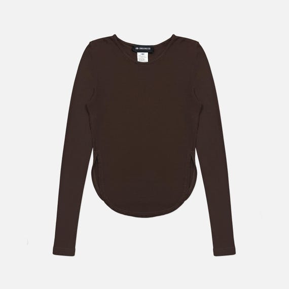 Ann Demeulemeester, Vintage 90s Ann Demeulemeester Brown Long Sleeve Rayon Modal Knit T-Shirt Top