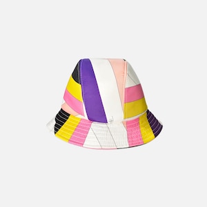 Vintage Emilio Pucci Made in Italy Pink Purple Green Striped Swirl Pattern Fedora Bucket Hat