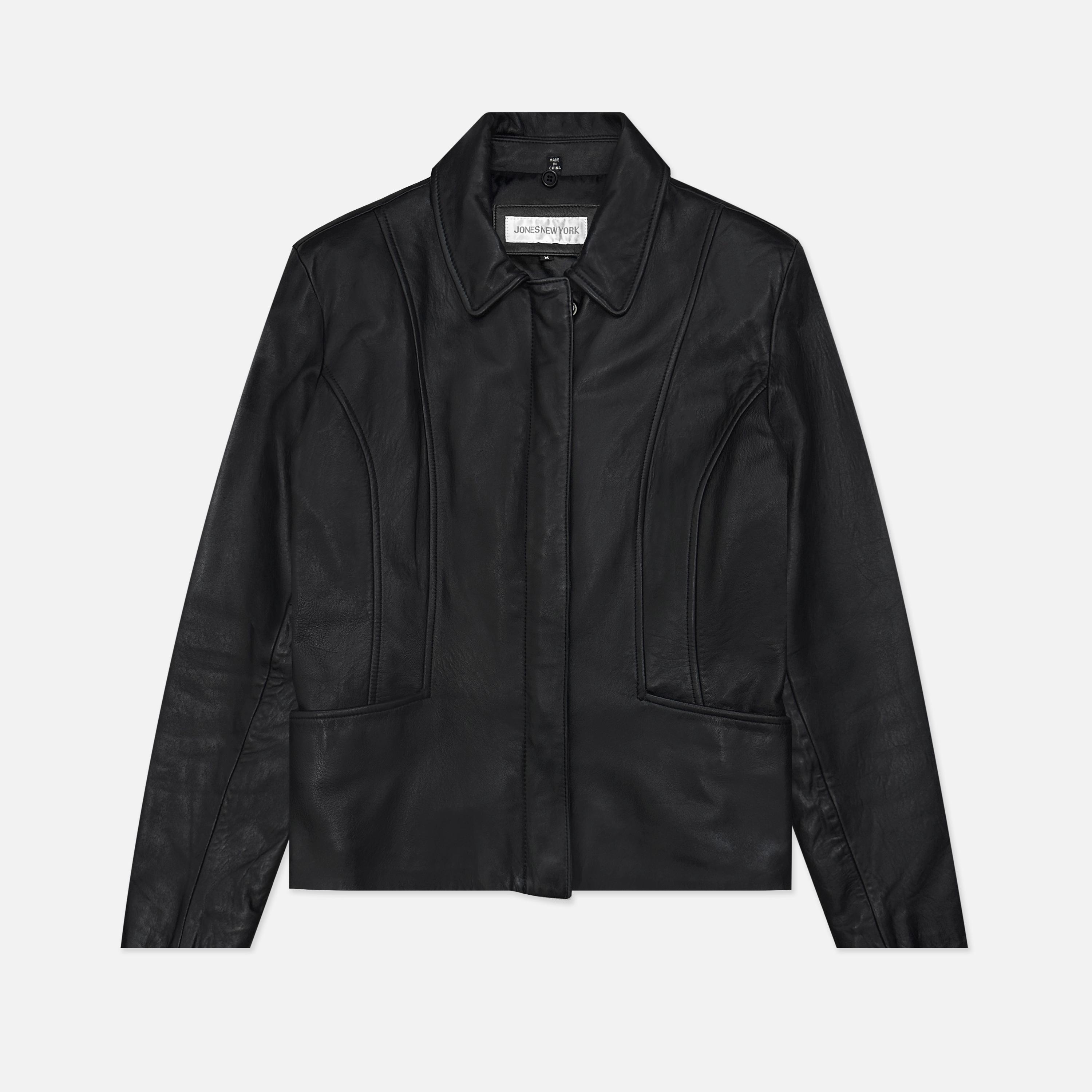 Veste En Cuir Véritable Noir Jones New York Pour Femme - Taille M - Occasion Très Bon état