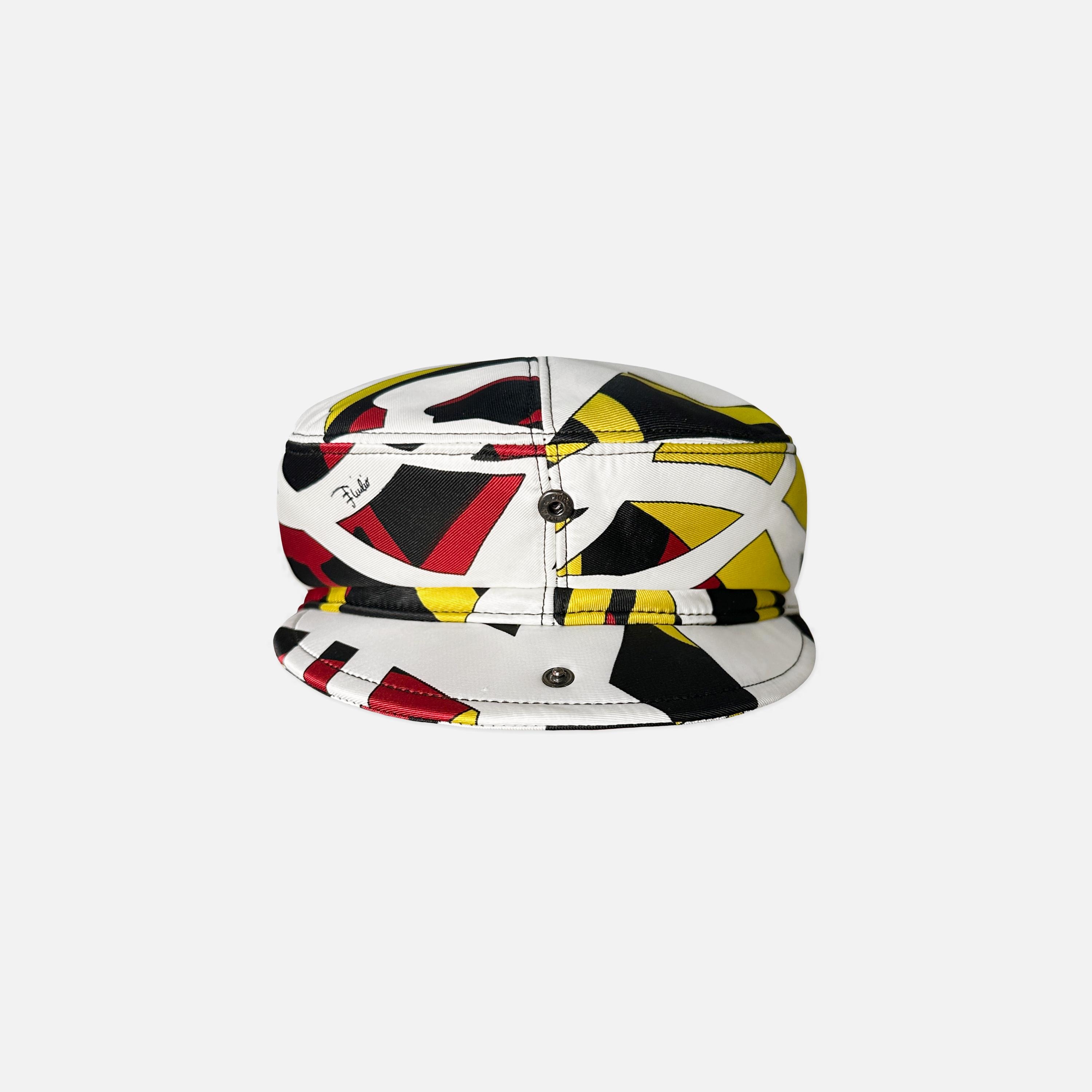 Vintage Emilio Pucci Made in Italy Red Lime Swirl Pattern Flat Cap
