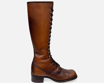 Vtg 80s Sz9 FRYE Campus 14L Tall Riding Boots, Vintage Leather