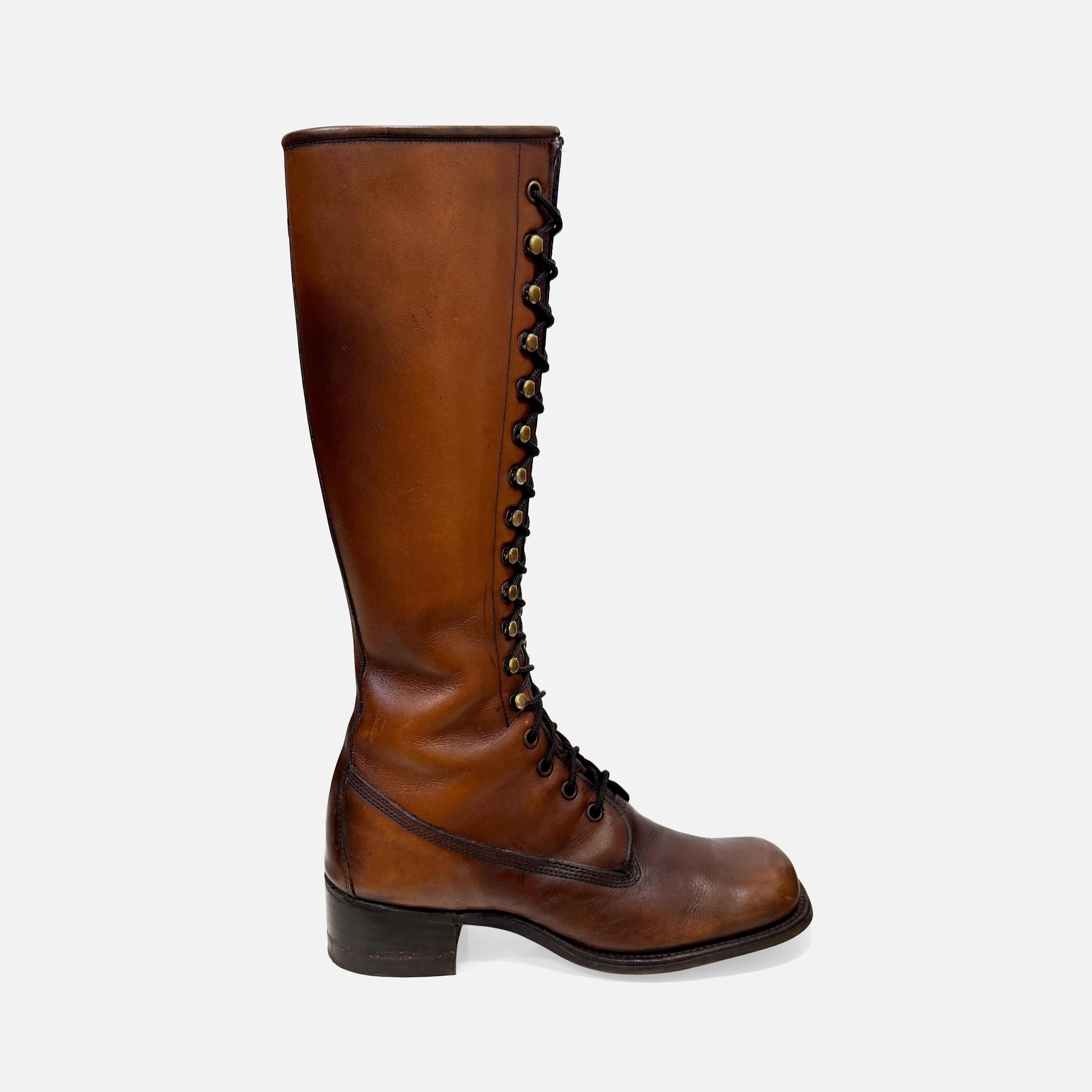 Vintage FRYE Engineer Tall Lace Up Boots - Brown Leather - Made in USA - 1970s perfect amazing stunning boots ????? Size 7 1/2  main image 4