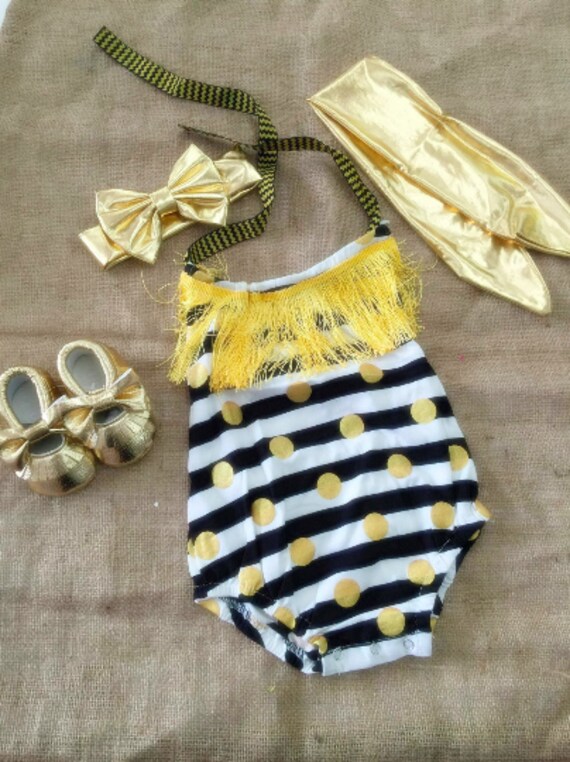 black and gold infant outfit