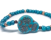 Turquoise Sugar Skull Bracelet Halloween Bracelet Day of the Dead